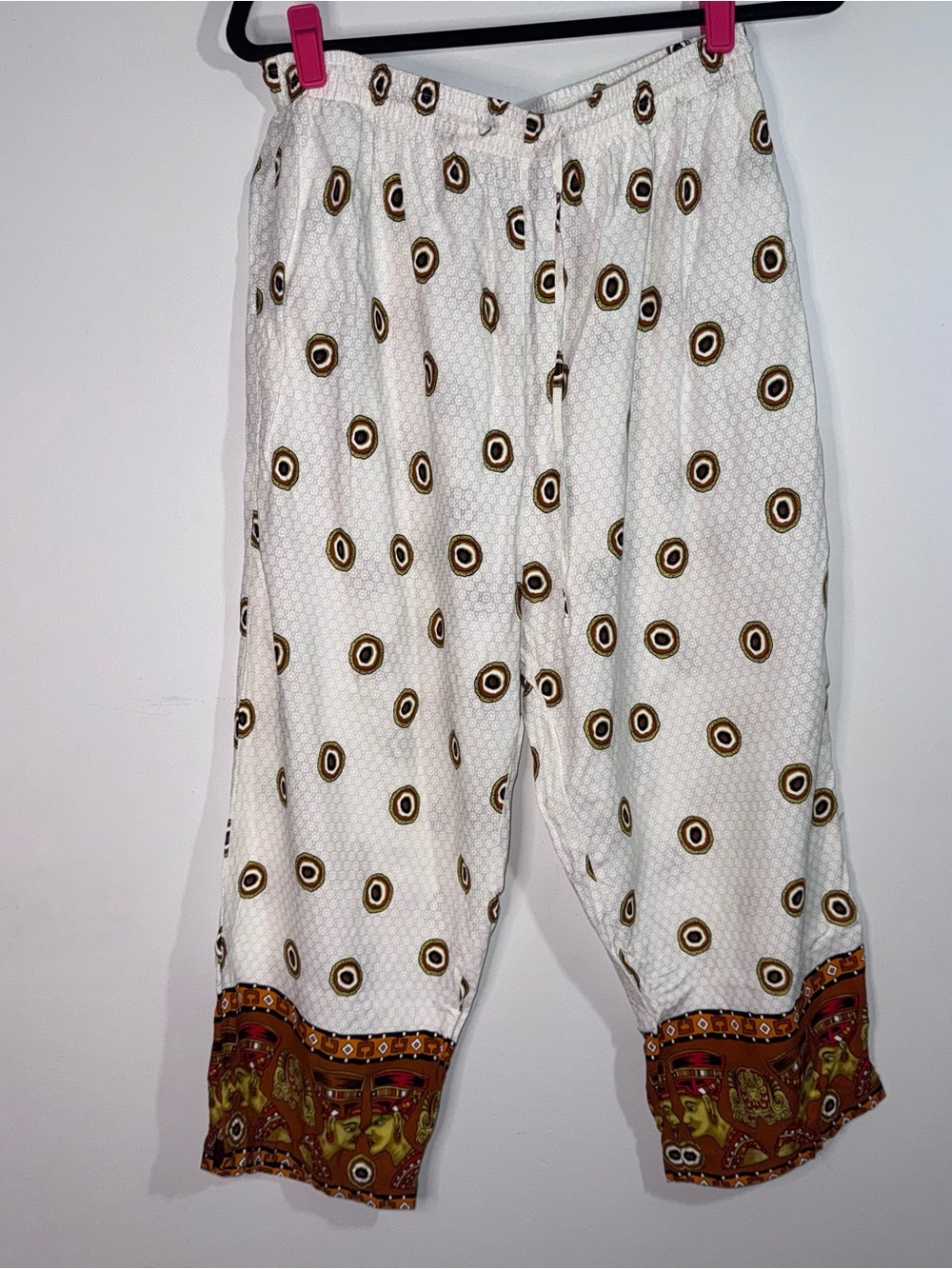Magic 1X Egyptian Print Rayon Cropped Pants Boho Pull On Capri Pockets